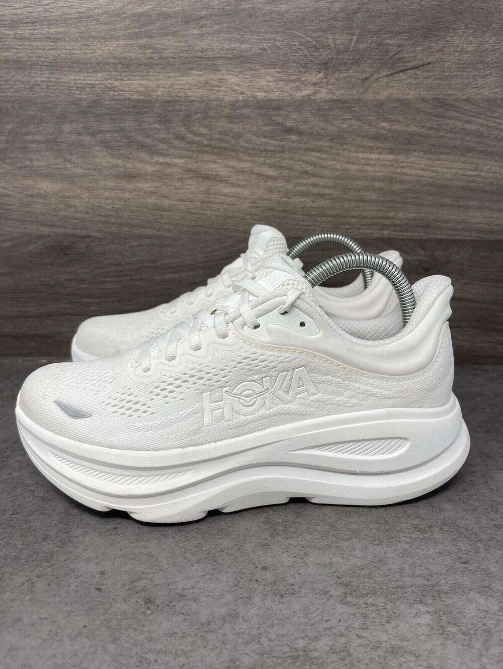 HOKA Bondi 9 Running Shoes Womens Size 7 White Athletic Trainer One One